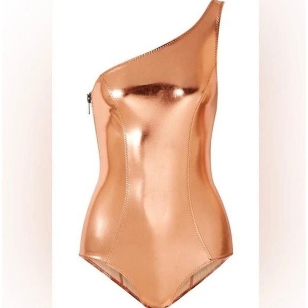 Lisa Marie Fernandez Arden One Shoulder Metallic Stretch PVC One Piece Swimsuit